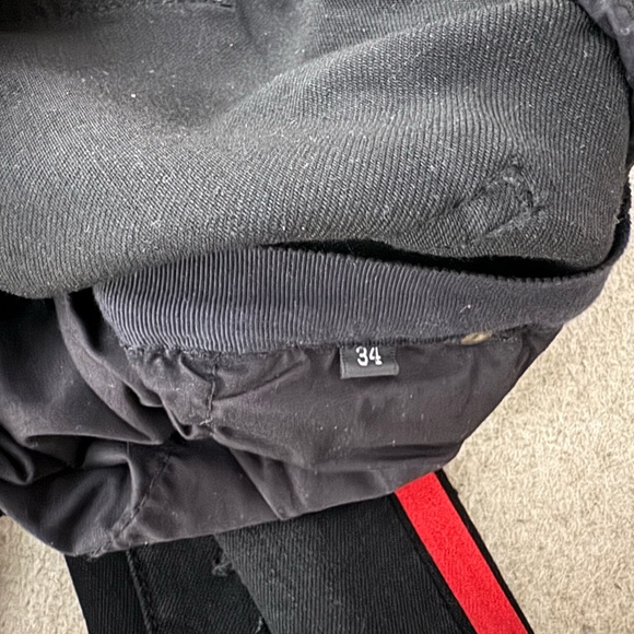 Amiri Jeans 34 Glitter Track Jeans Black With Red Stripe Men's Skinny Distressed - Picture 5 of 14